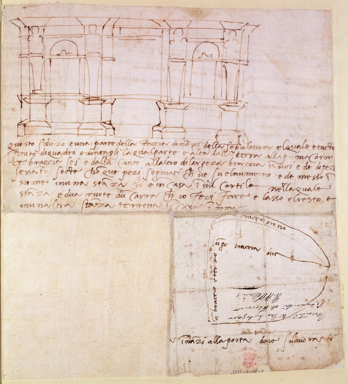 Architectural Sketch with Notes by Michelangelo Buonarroti