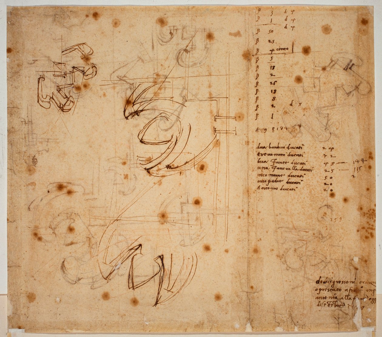 Autograph Studies and Counts by Michelangelo Buonarroti