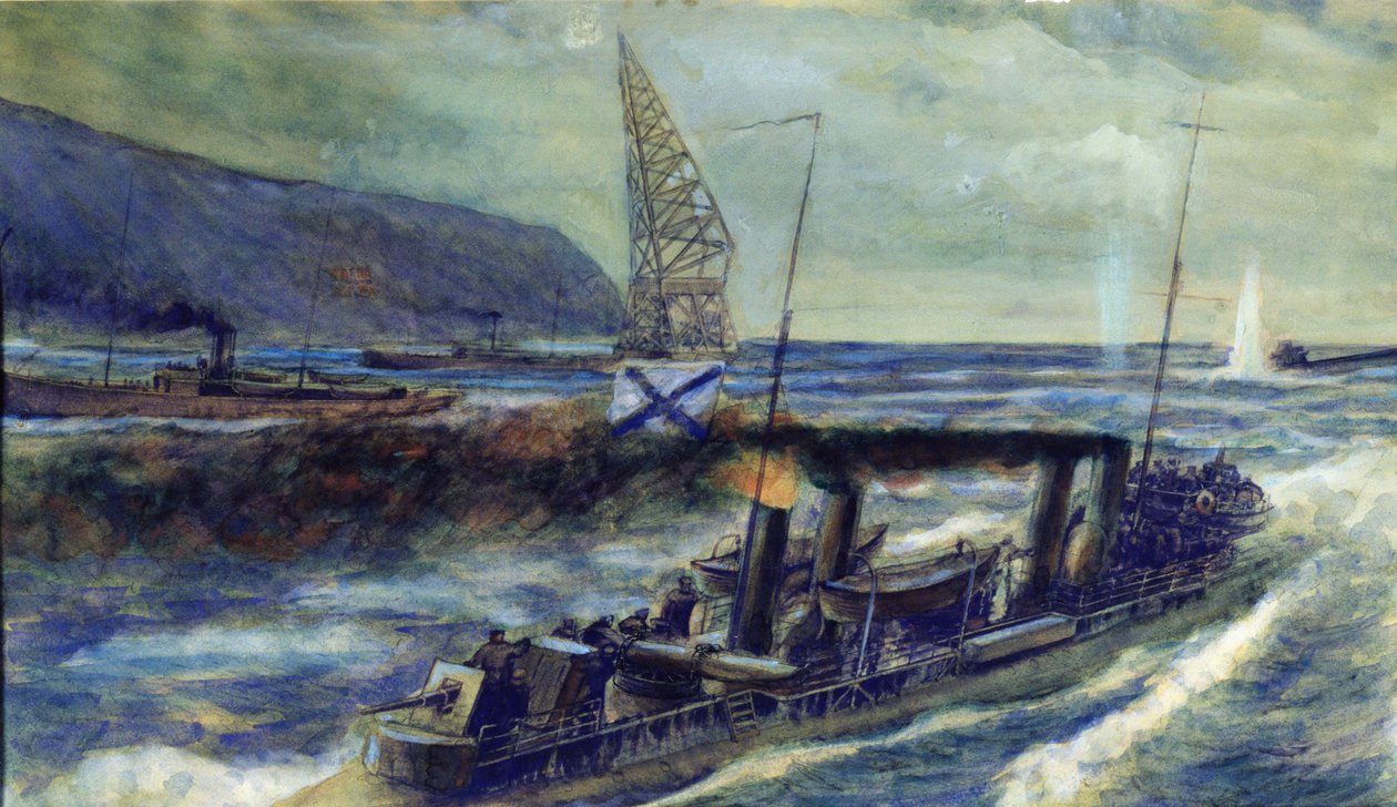 The German u-boat U 56 sunk by the Russian destroyer Grozovoi in the Barents Sea on the 20th October 1916, 1940 by Mikhail Mikhailovich Semyonov