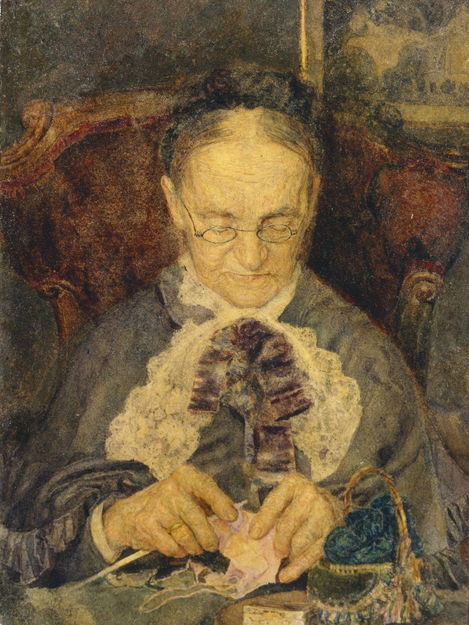 Grandma Knorre knitting by Mikhail Aleksandrovich Vrubel