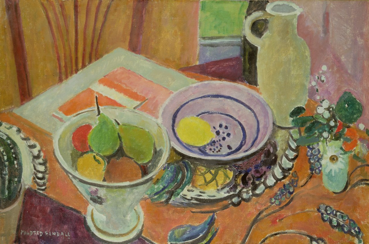 Pottery and Fruit on a Table by Mildred Bendall