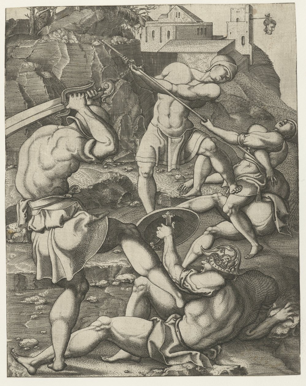 Battle between Five Roman Soldiers by Monogrammist AC