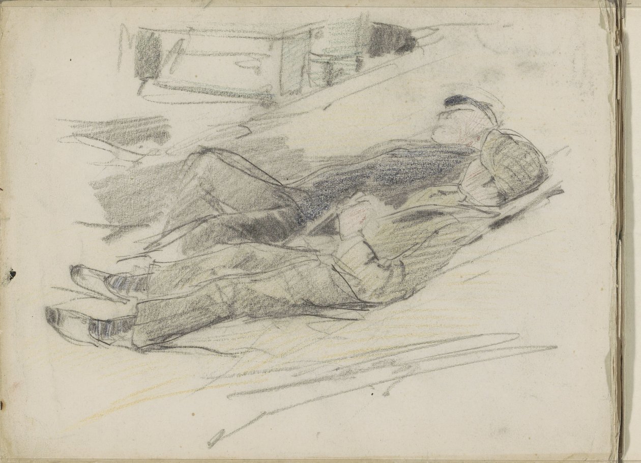 Two Lying Men on the Beach by Monogrammist DS (tekenaar)