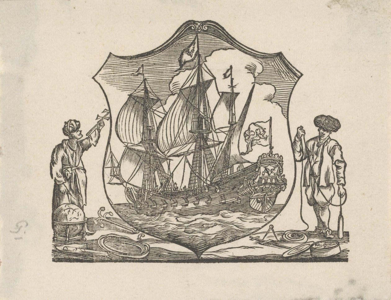 Vignette with a VOC Ship by Monogrammist P