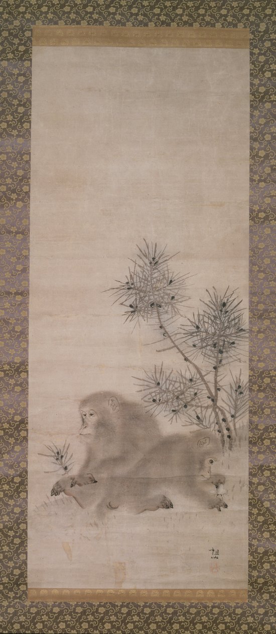 Monkeys with Pine Saplings and Butterfly by Mori Sosen