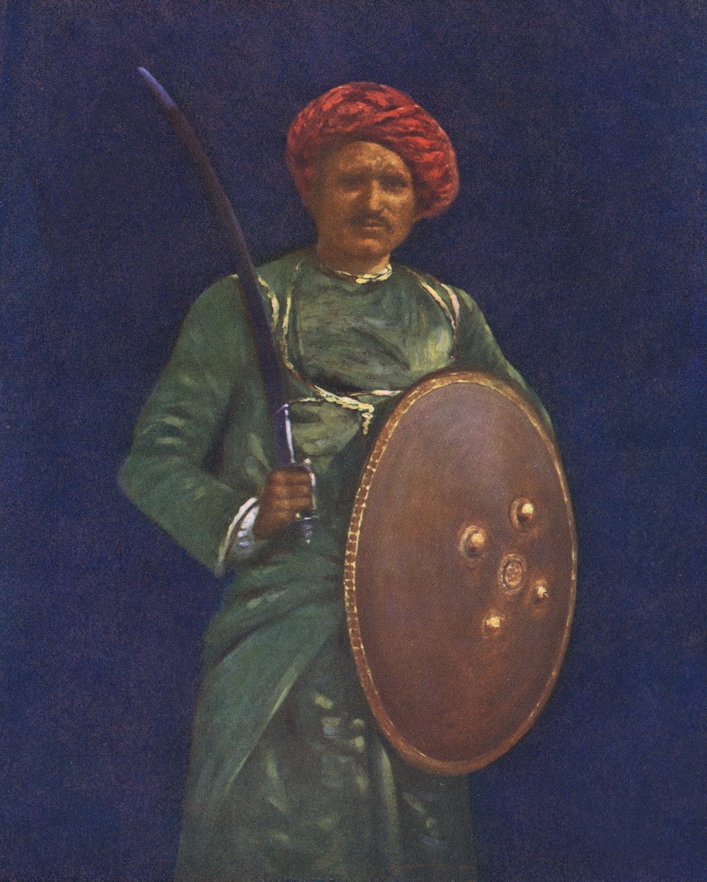 Indian soldier with sword and shield by Mortimer Ludington Menpes