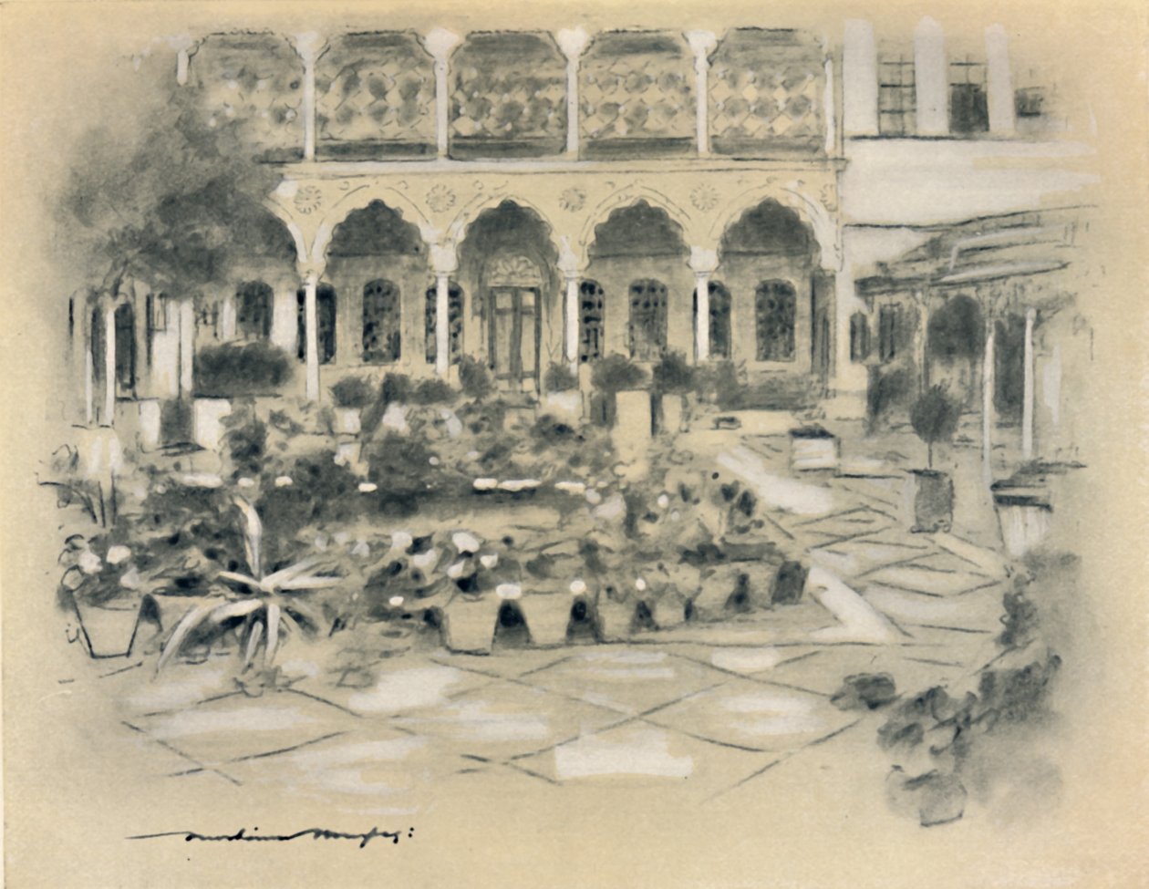 Courtyard in Damascus, 1903 by Mortimer L Menpes
