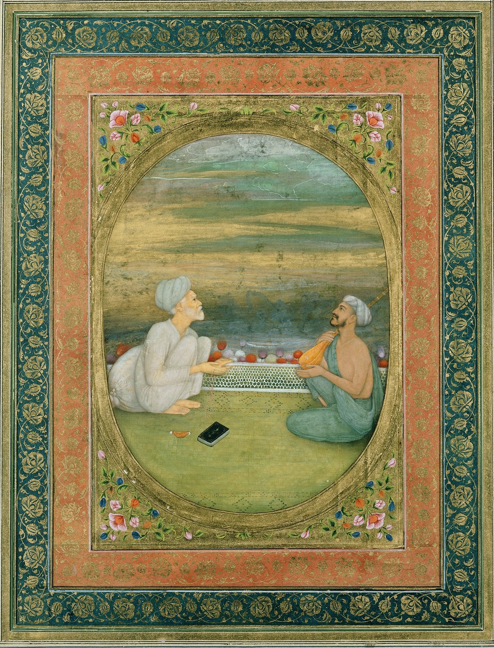 A Mullah and a Musician by Mughal School
