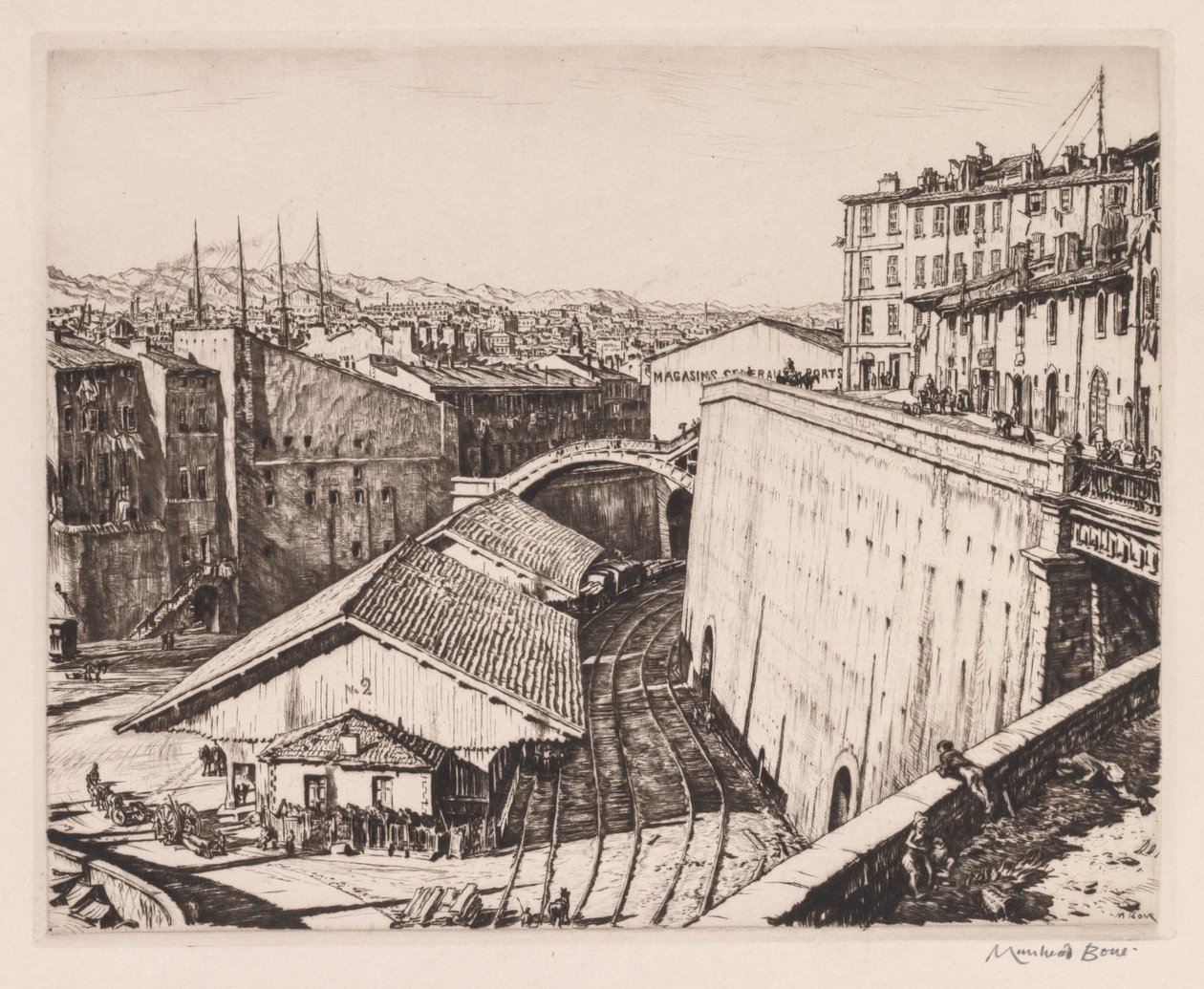 Railway Sheds, Marseilles by Muirhead Bone