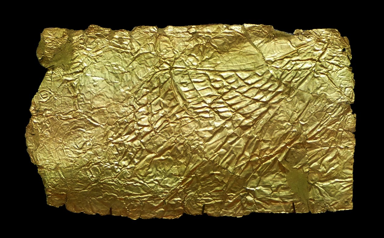 Sheet Gold Cover for Glass Vase-Shaped Plaque by Mycenaean