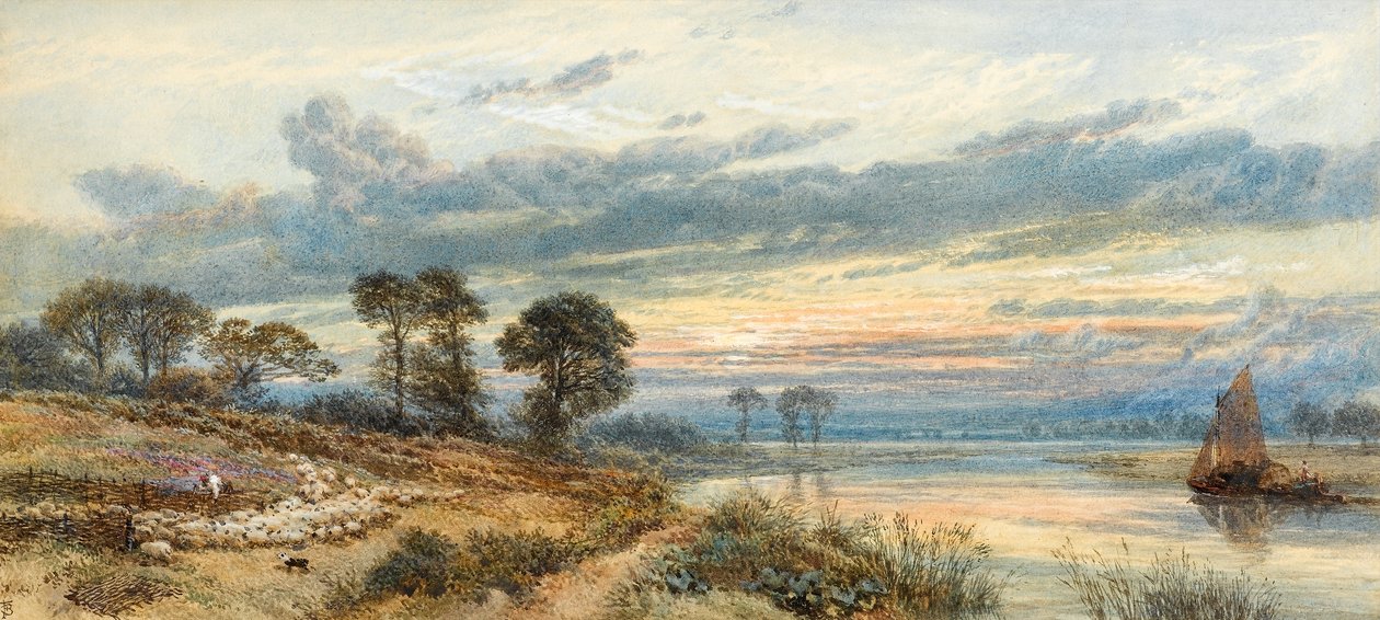 Sunset over the River by Myles Birket Foster