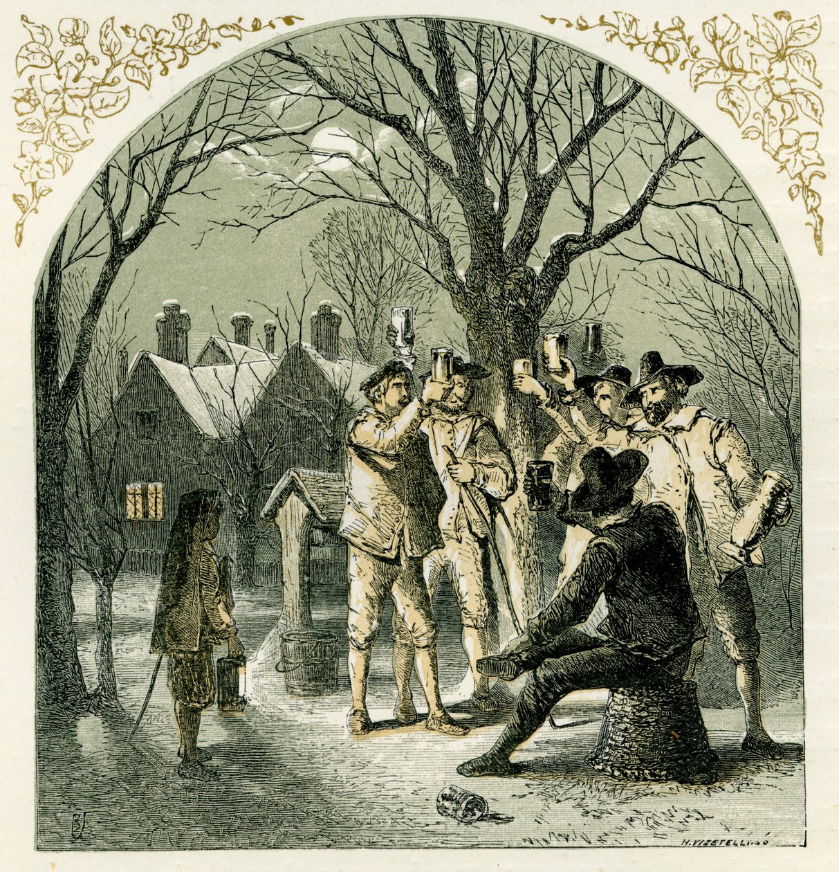 Wassailing fruit trees by Myles Birket Foster