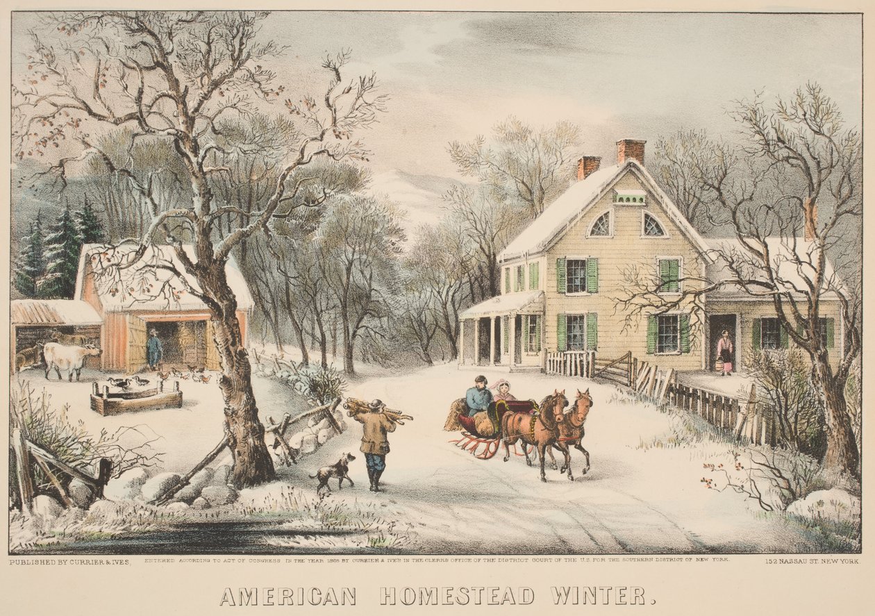 American Homestead Winter, 1868 by N. and Ives, J.M. Currier