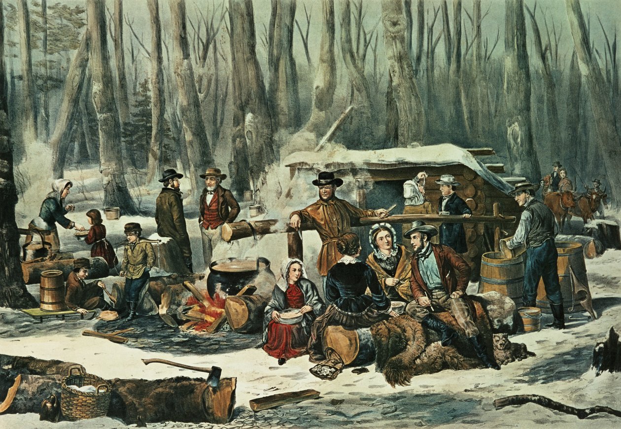 American Forest Scene - Maple Sugaring by N. and Ives, J.M. Currier