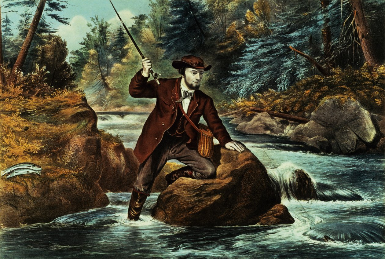 Brook Trout Fishing - An Anxious Moment, 1862 by N. and Ives, J.M. Currier