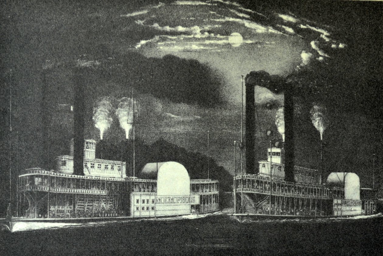 Midnight Race on the Mississippi by N. and Ives, J.M. Currier