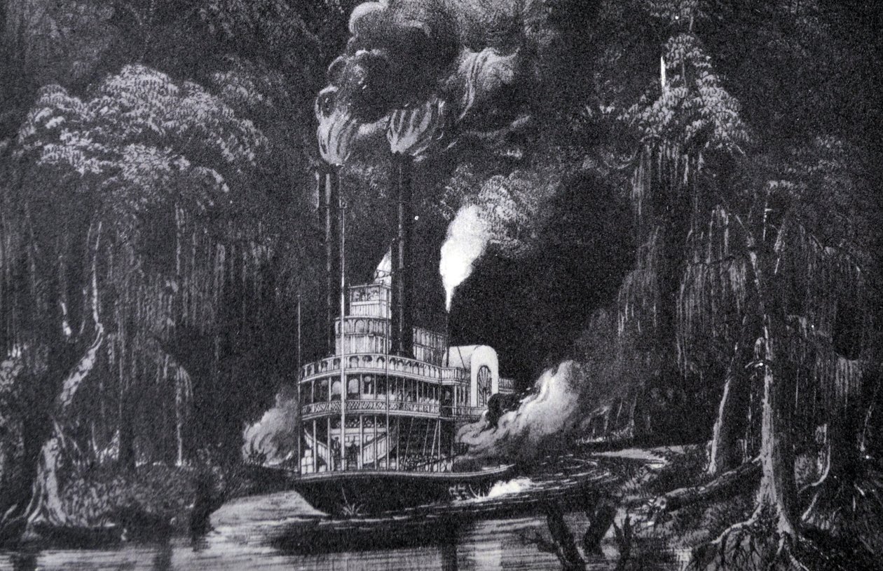 Through the Bayou by Torchlight by N. and Ives, J.M. Currier