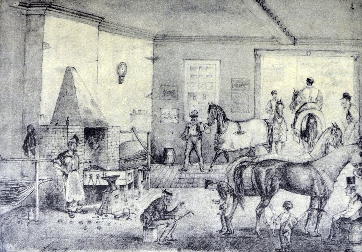 Trotting Cracks at the Forge (original drawing by Thomas Worth, from which the print was made) by N. and Ives, J.M. Currier