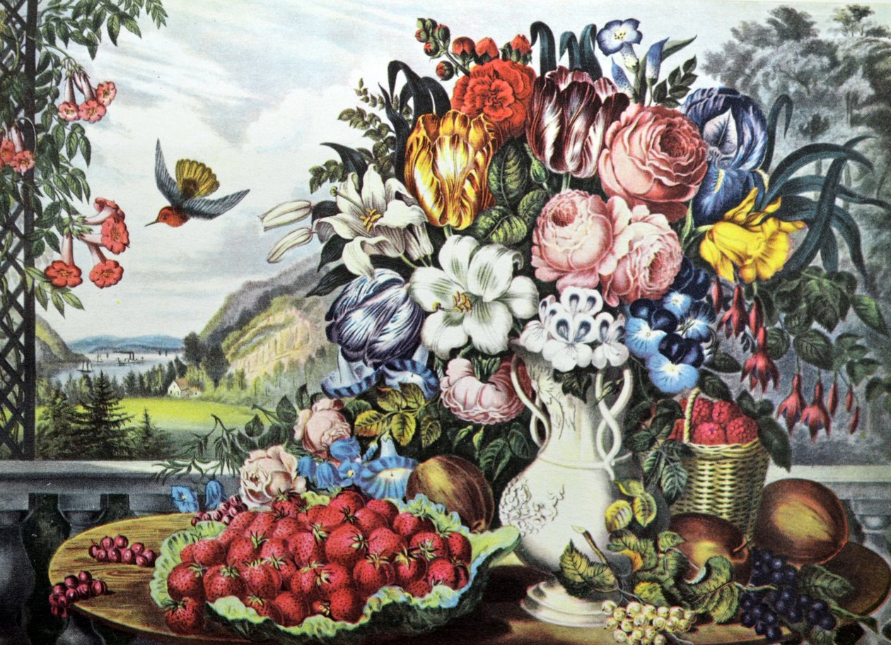 Landscape, Fruit and Flowers by N. and Ives, J.M. Currier