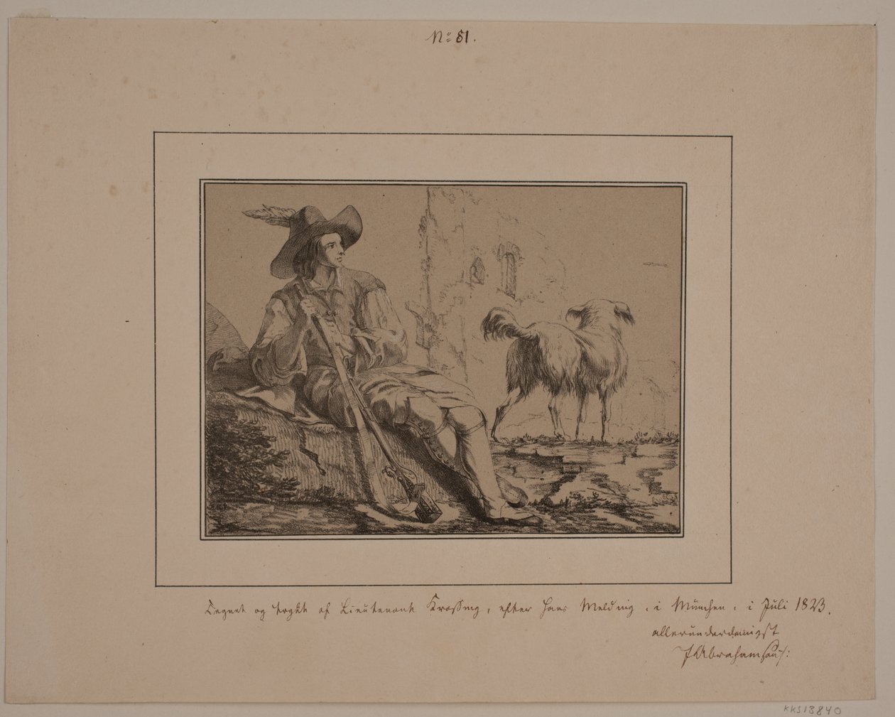 Seated Hunter and a Dog by N.B. Krossing