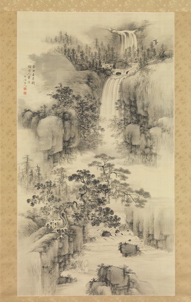 Landscape with Waterfall by Nakabayashi Chikuto
