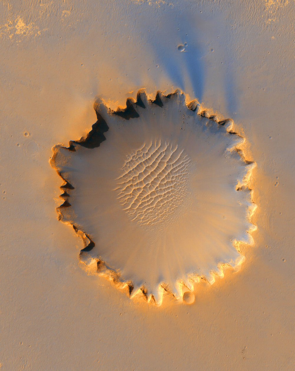 Victoria Crater, impact crater at Meridiani Planum, near equator of Mars, approximately 800 meters in diameter by National Aeronautics and Space Administration National Aeronautics and Space Administration