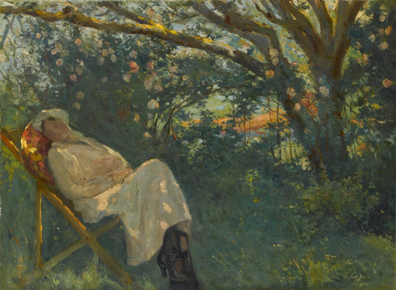 Lady in Pink on a Chaise Longue by Nazmi Ziya Güran