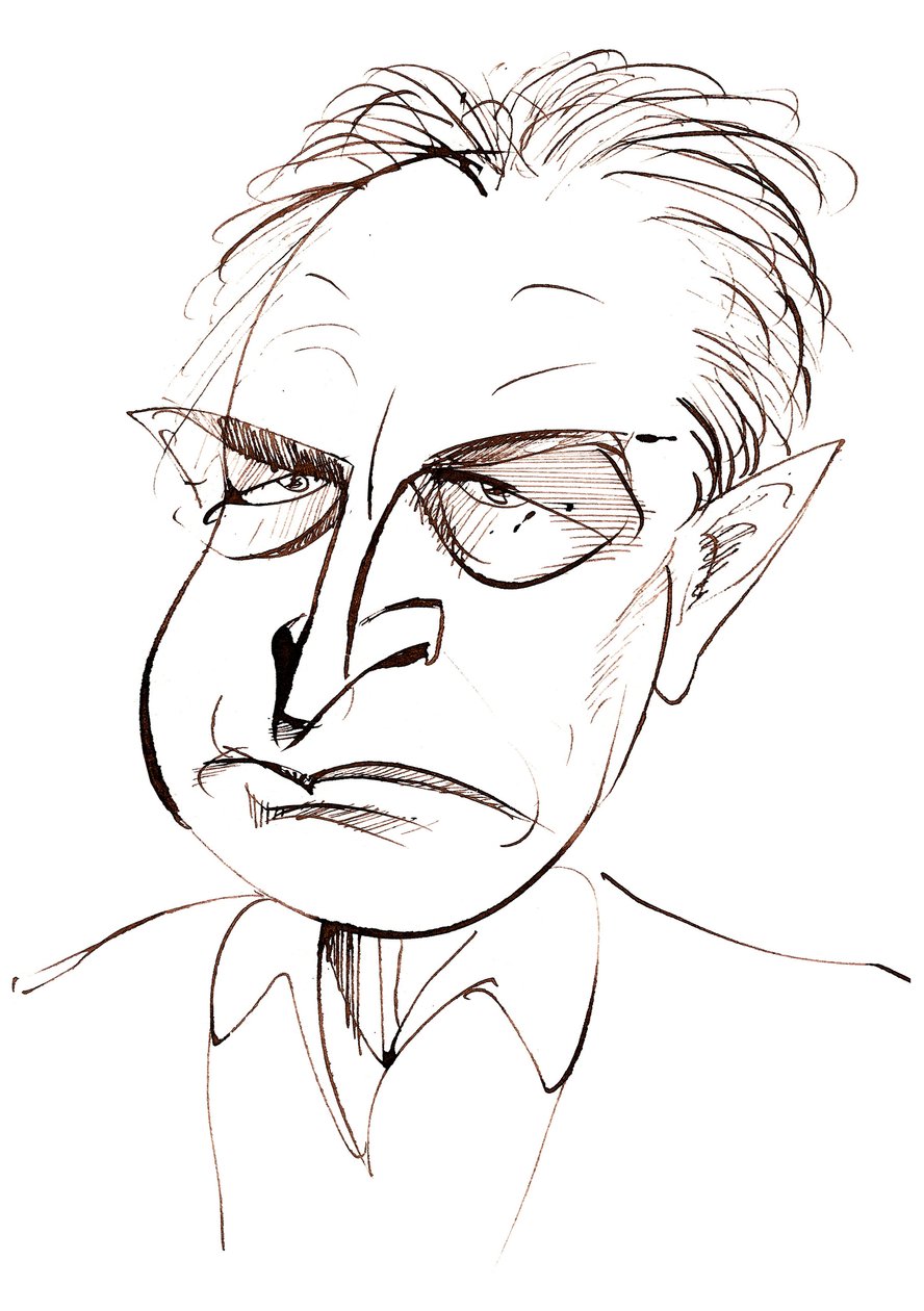 John Banville, Irish novelist and screenwriter; crime writer under the pen name Benjamin Black; caricature by Neale Osborne