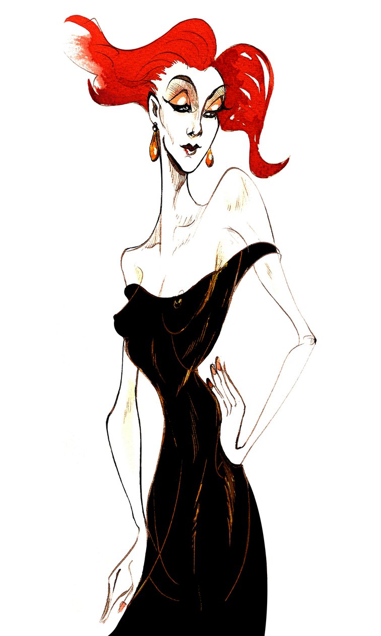 Red-haired model in a black dress by Neale Osborne