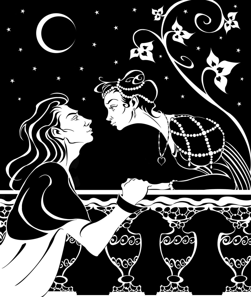 Romeo and Juliet - illustration of the balcony scene from the play by William Shakespeare by Neale Osborne