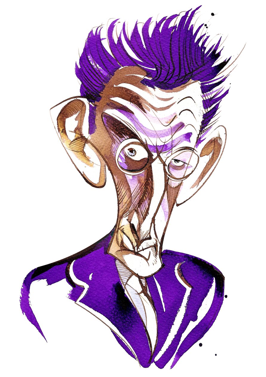 Samuel Beckett, Irish writer and playwright (1906-89); color caricature by Neale Osborne