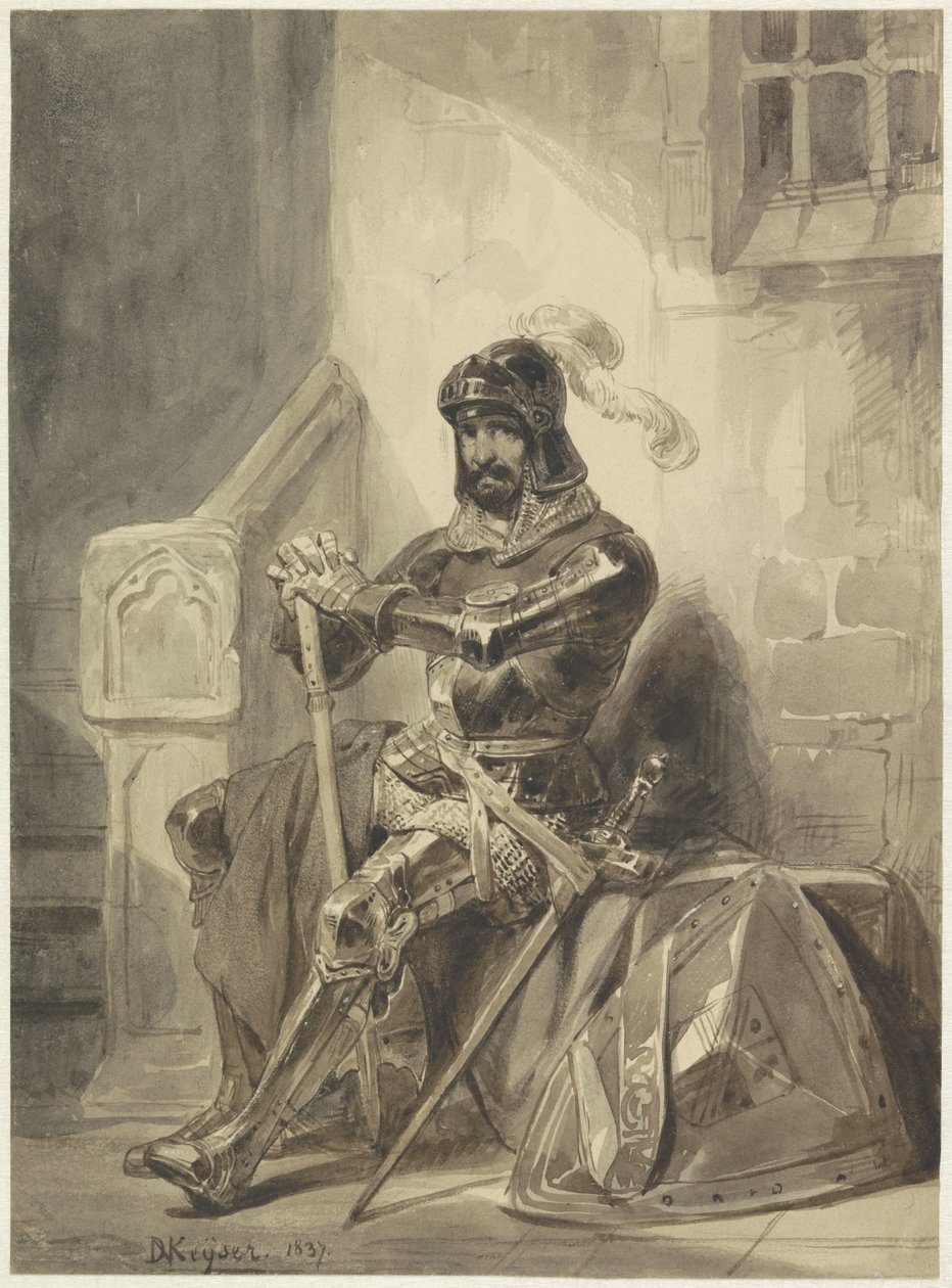 Seated Medieval Knight in Armor by Nicaise de Keyser