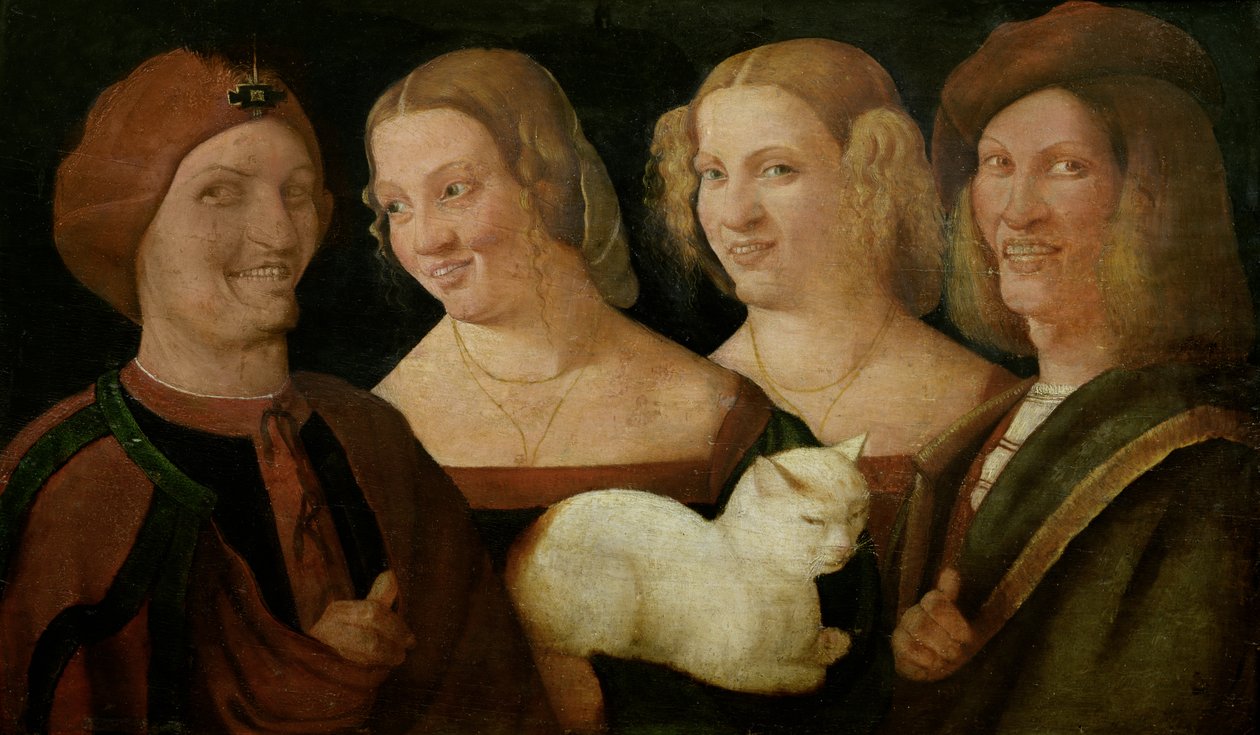 Four People Laughing at the Sight of a Cat by Niccolo Frangipane