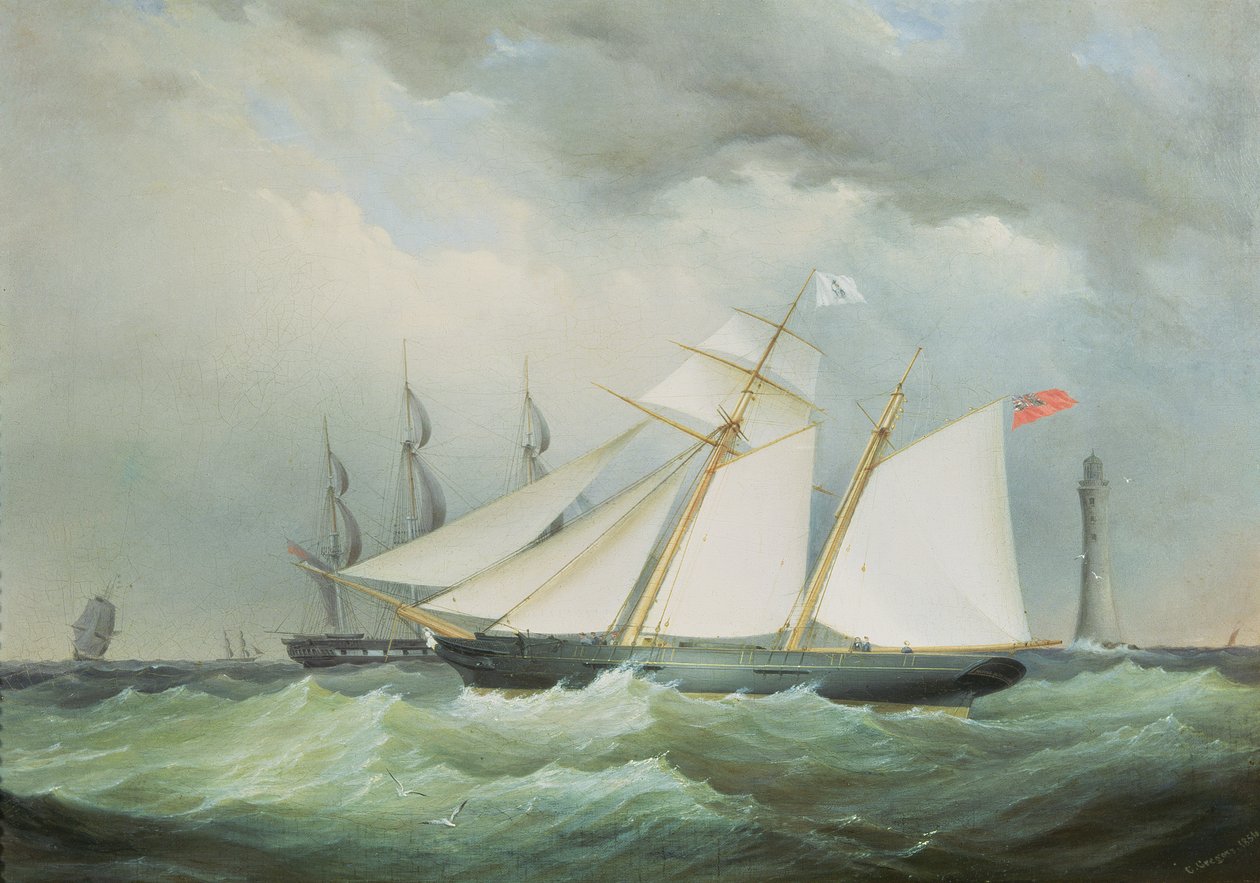 Schooner off the Eddystone Lighthouse by Nicholas Matthews Condy