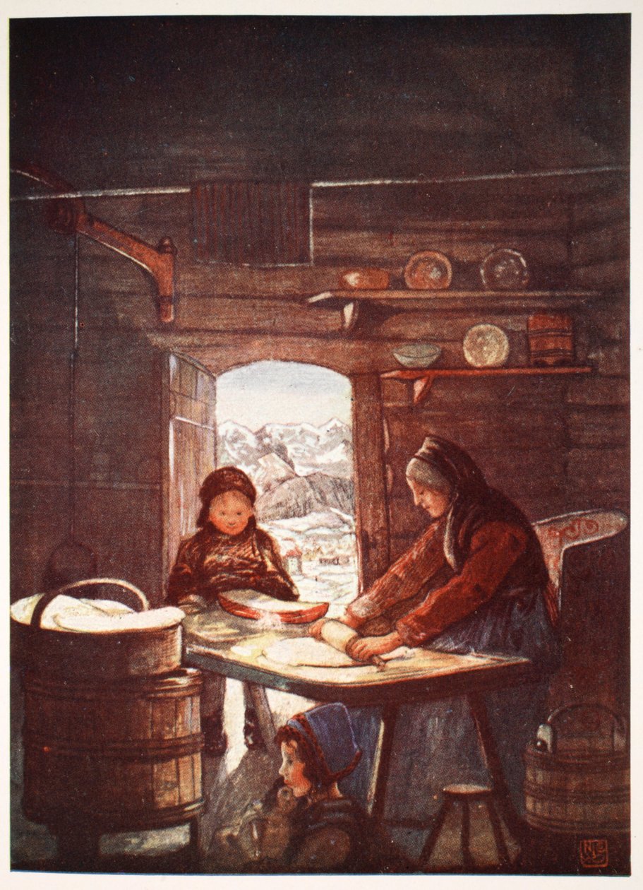 Making Flad-Brod: A Cottage Interior, 1905 by Nico Jungman