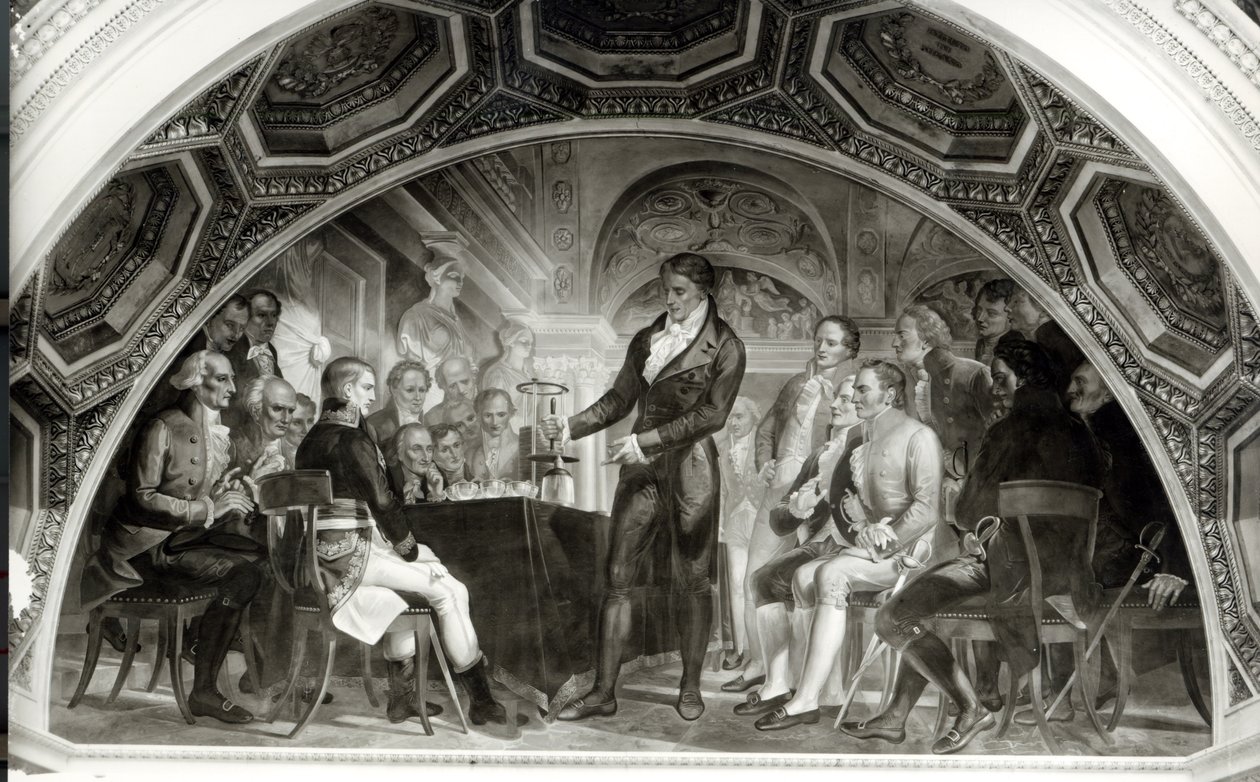 The Trial of Galileo. Alessandro Volta presenting his experiments with an electric battery to Napoleon by Nicola Cianfanelli