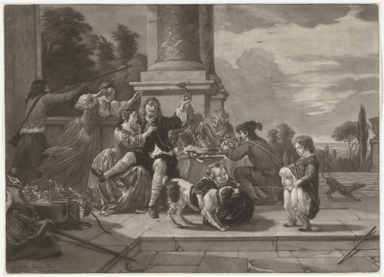 Merry Company on a Terrace by Nicolaas Verkolje