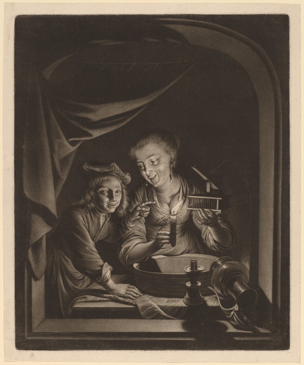 Maid with a Mousetrap by Nicolaas Verkolje after Gerrit Dou