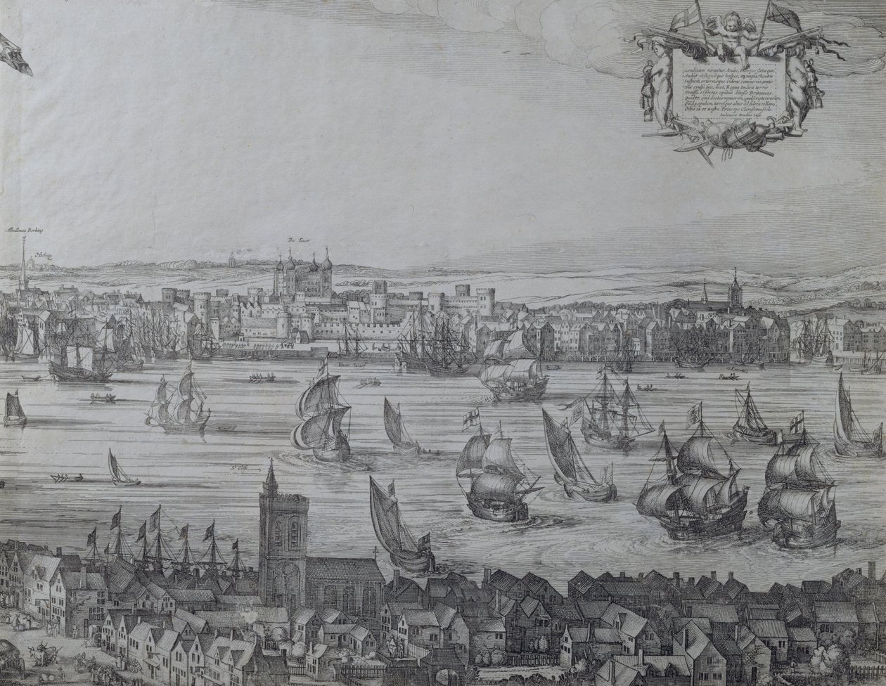 Panorama of London and the Thames, part four showing the Tower and the Church of St. Olave, c.1600 by Nicolaes Jansz Visscher