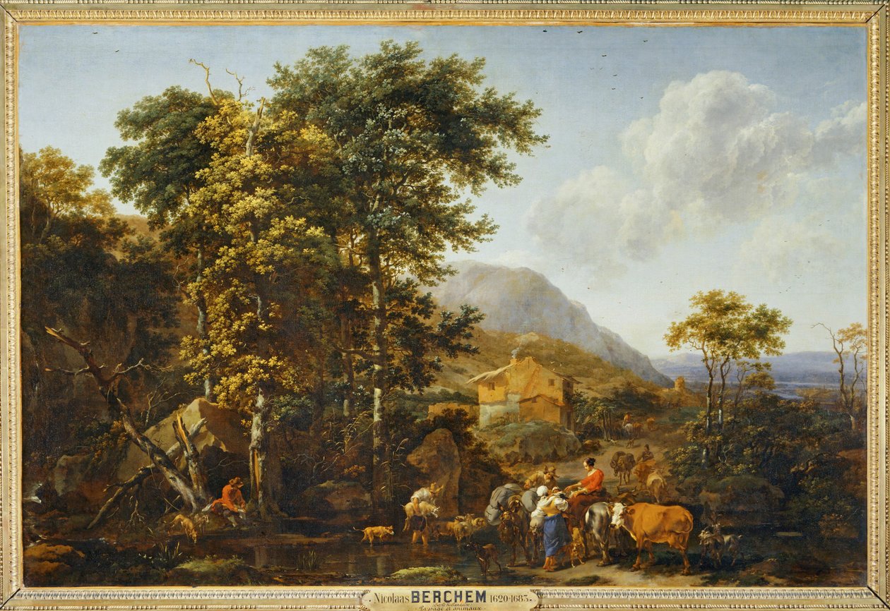 Landscape with large tree by Nicolaes Pietersz. Berchem