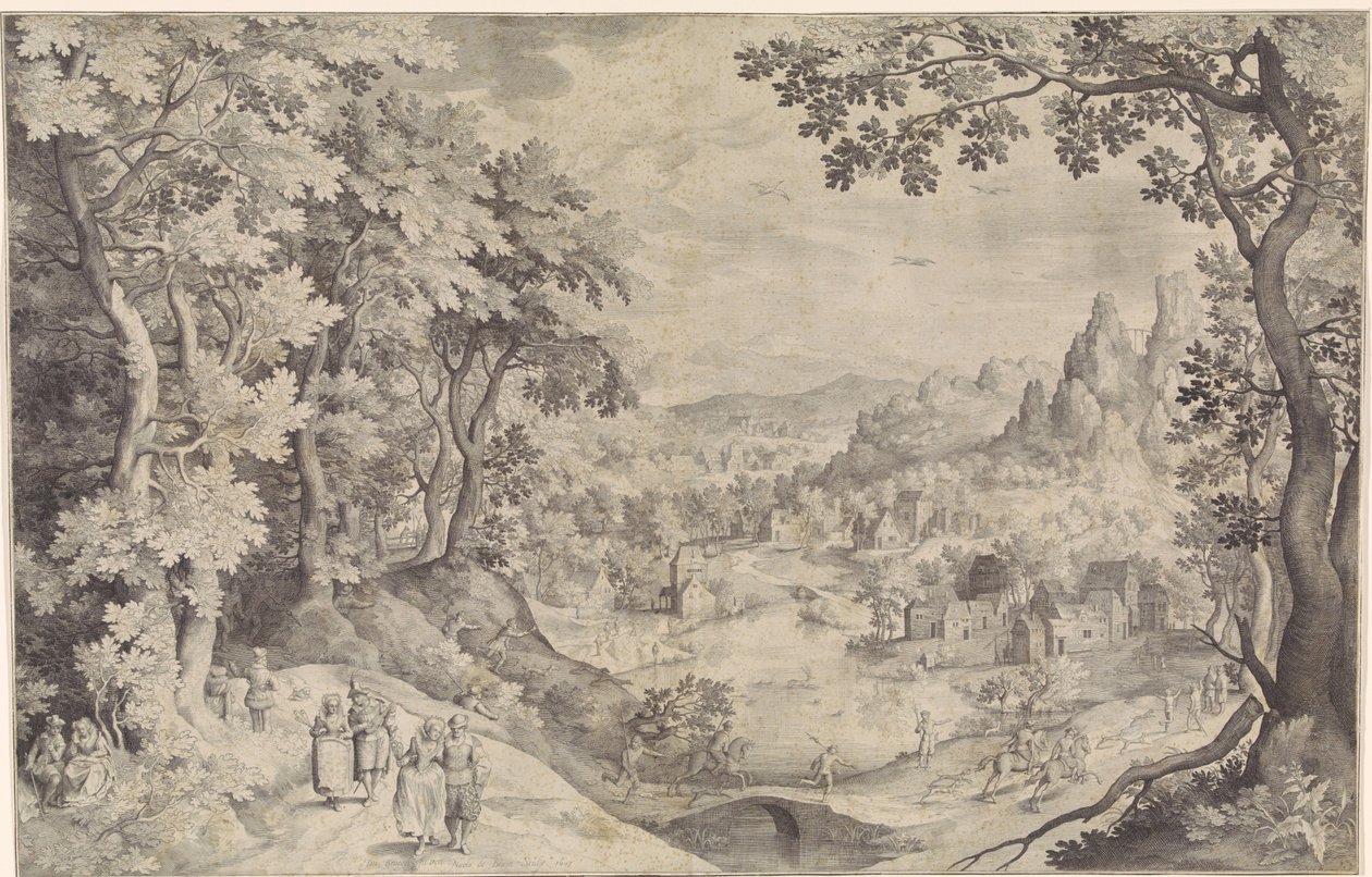 Landscape with Deer Hunt by Nicolaes de Bruyn