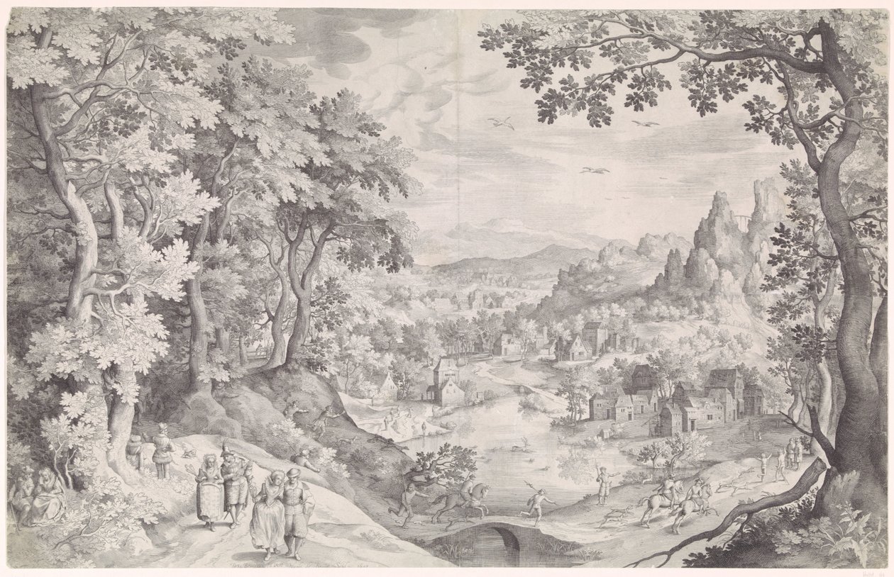 Landscape with Deer Hunt by Nicolaes de Bruyn