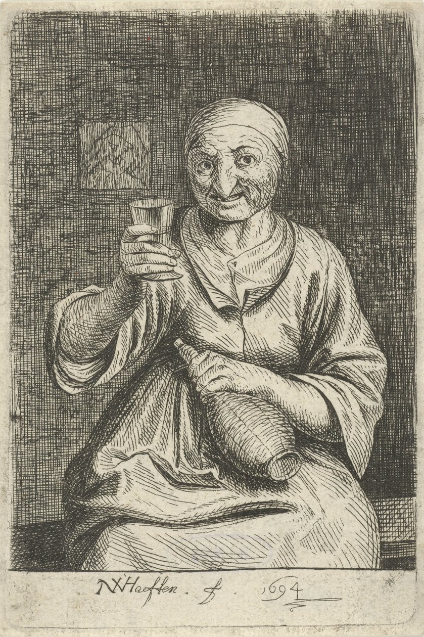 Old Woman with Glass and Jug by Nicolaes van Haeften