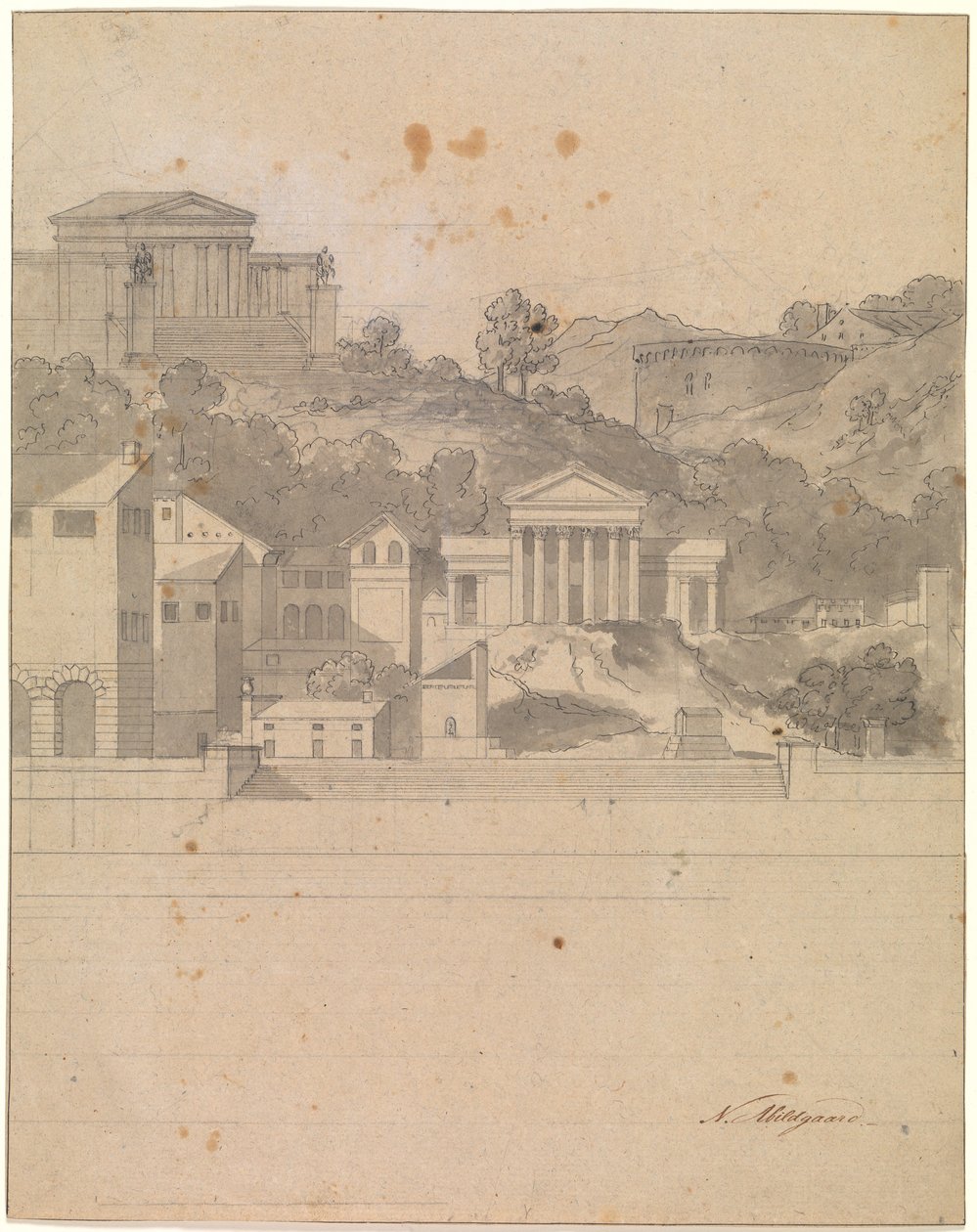 Landscape with Antique Buildings. Decoration Draft by Nicolai Abildgaard