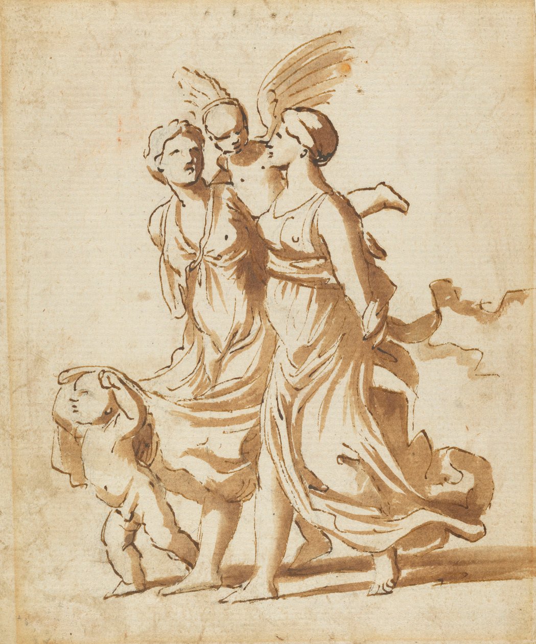 Two Girls Accompanied by Cupid, c.1625 by Nicolas Poussin