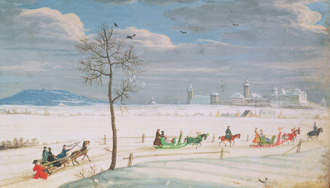German Snowscape with sledges by Nicolas Hoffmann