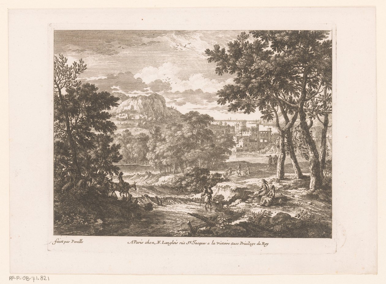 Mountain Landscape with Figures by River by Nicolas Perelle