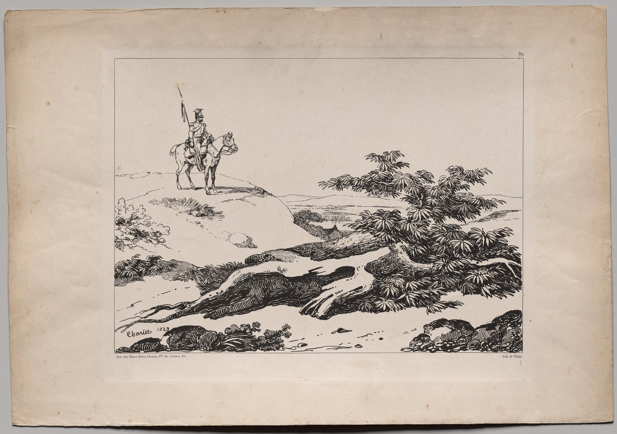 Soldier on Horse in Landscape by Nicolas Toussaint Charlet