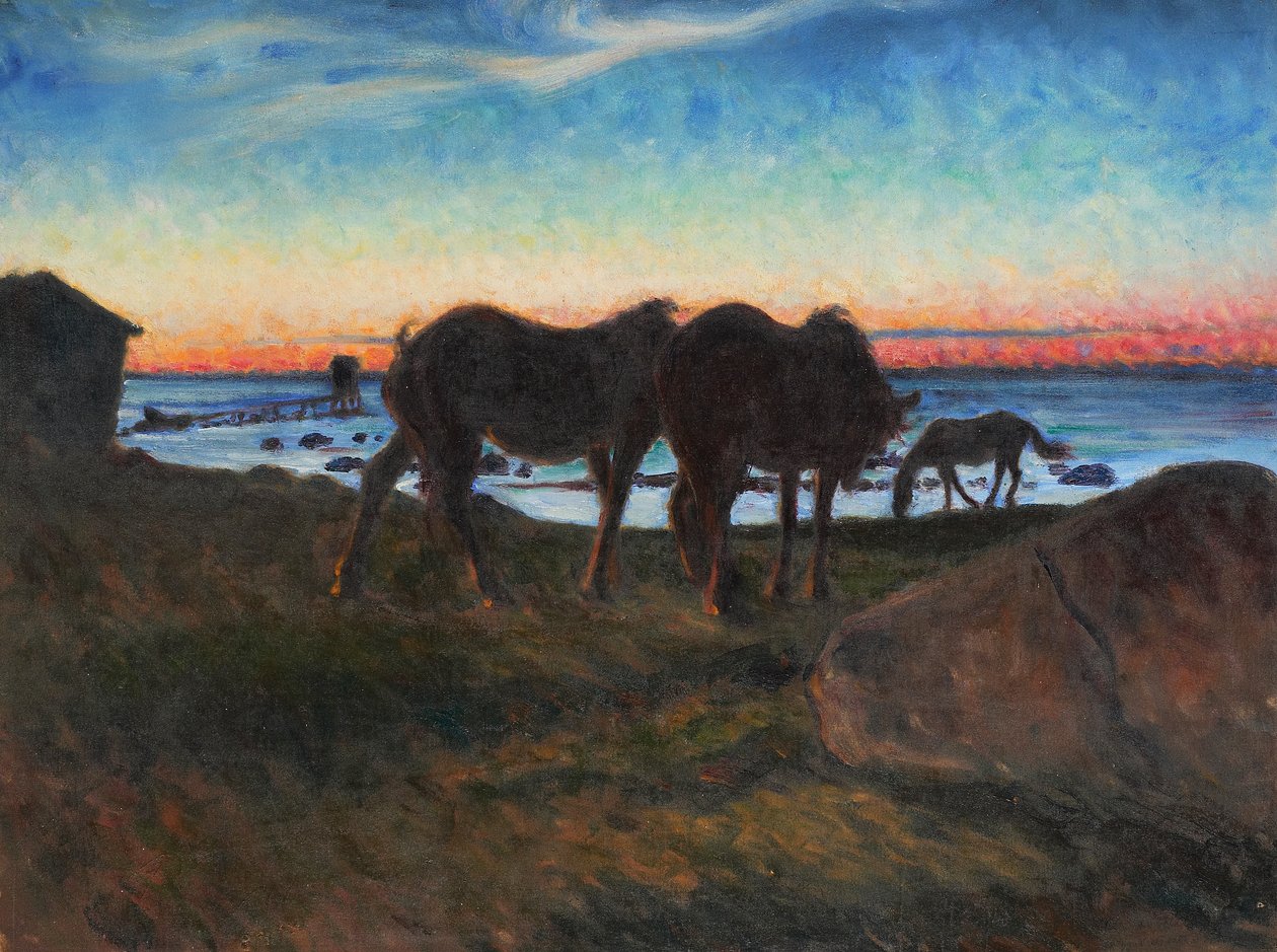 Horses at Sunset by Nils Kreuger
