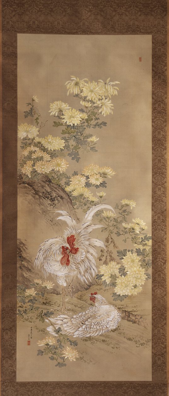 Chickens and Chrysanthemums by Noguchi Yukoku